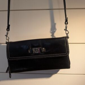 Chic Black Leather Convertible Wallet Clutch